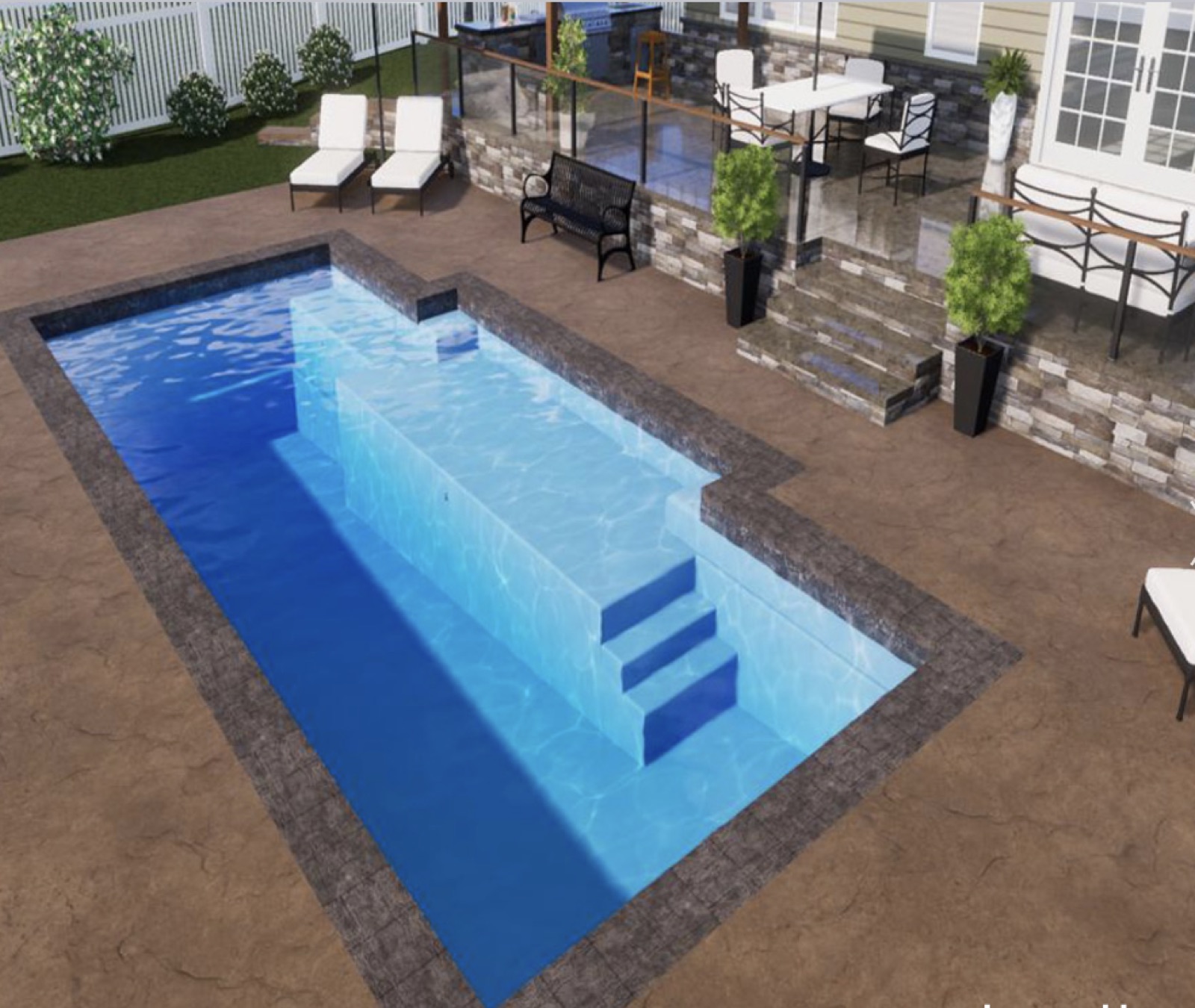 The Sandbar — 16×38 fiberglass pool by True South Pools